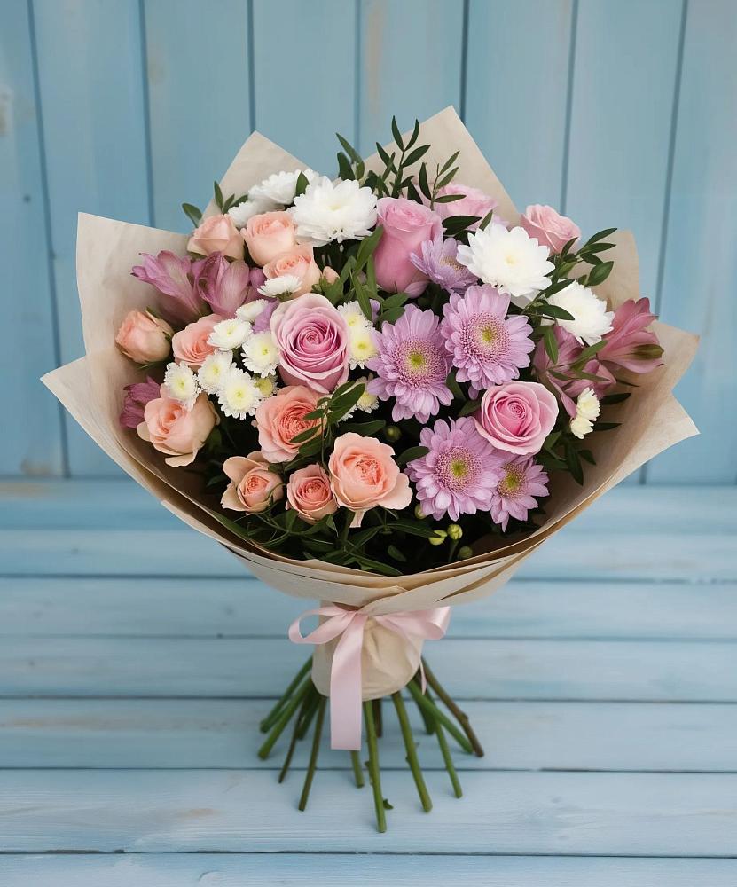 Букет цветов из: Хризантемы, Розы и Альстромерии в Добрыниху