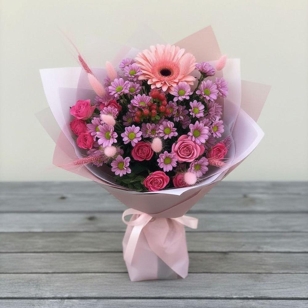 Букет цветов из: Розы, Герберы и Хризантемы в Добрыниху