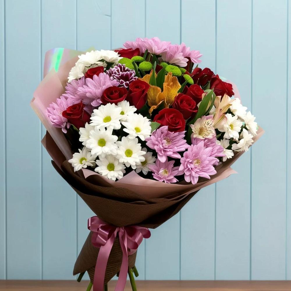 Букет цветов из: Розы, Хризантемы и Альстромерии в Добрыниху