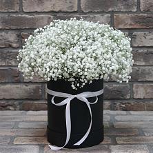 Цветочная композиция из Гипсофила в шляпной коробке в Добрыниху